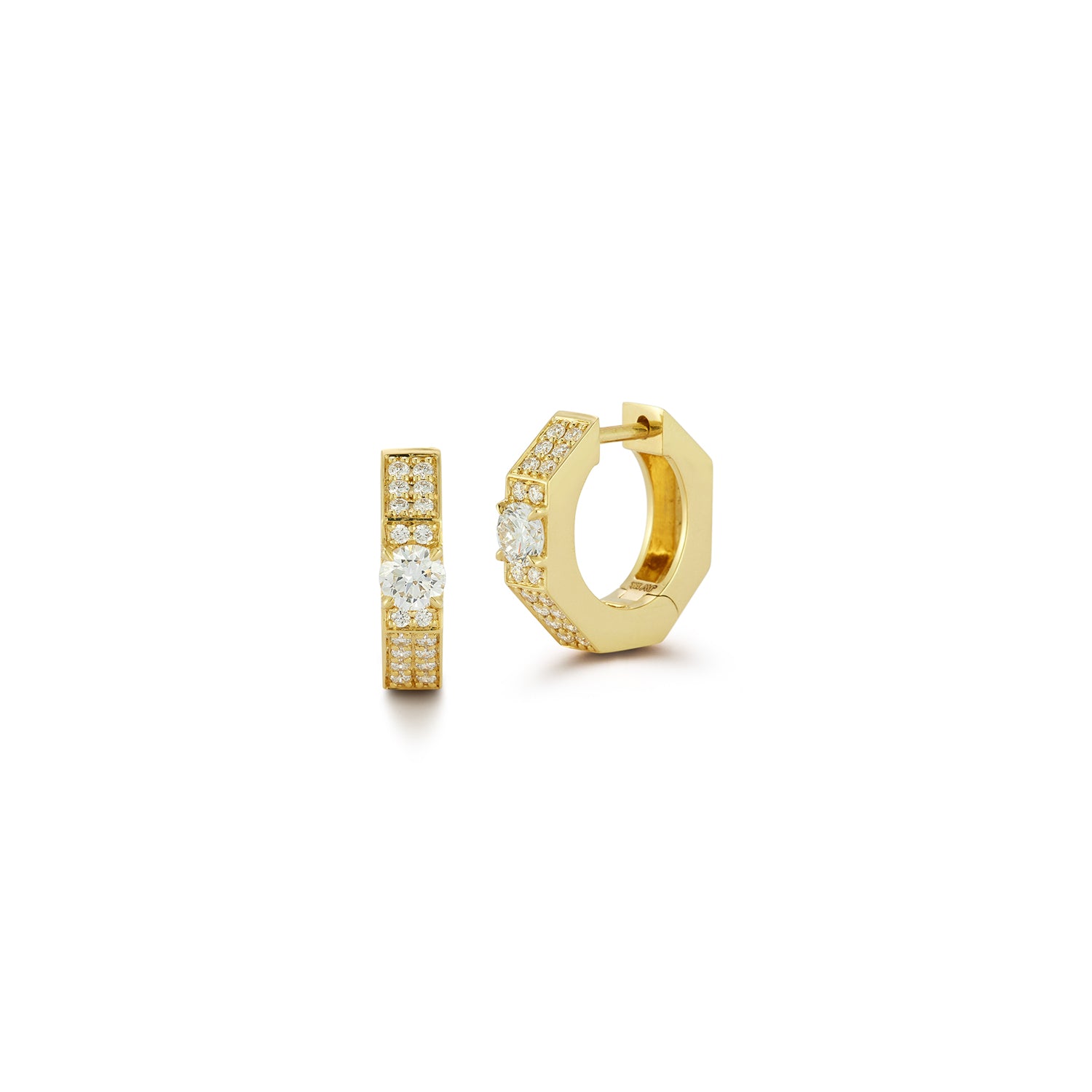 Flat Pave Diamond Huggies with Heart Diamonds main image 1