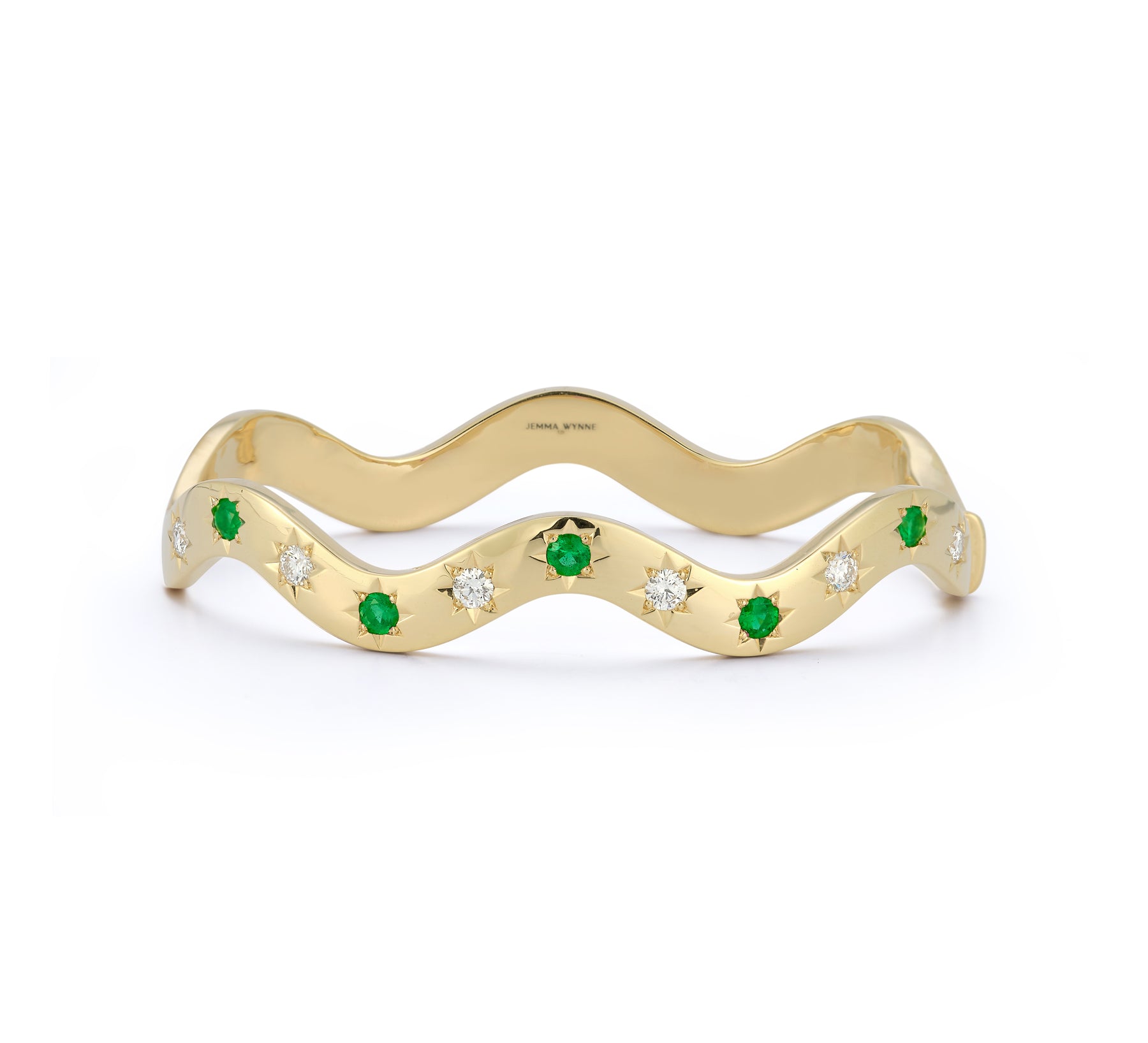 Anniversary Emerald and Diamond Wave Cuff