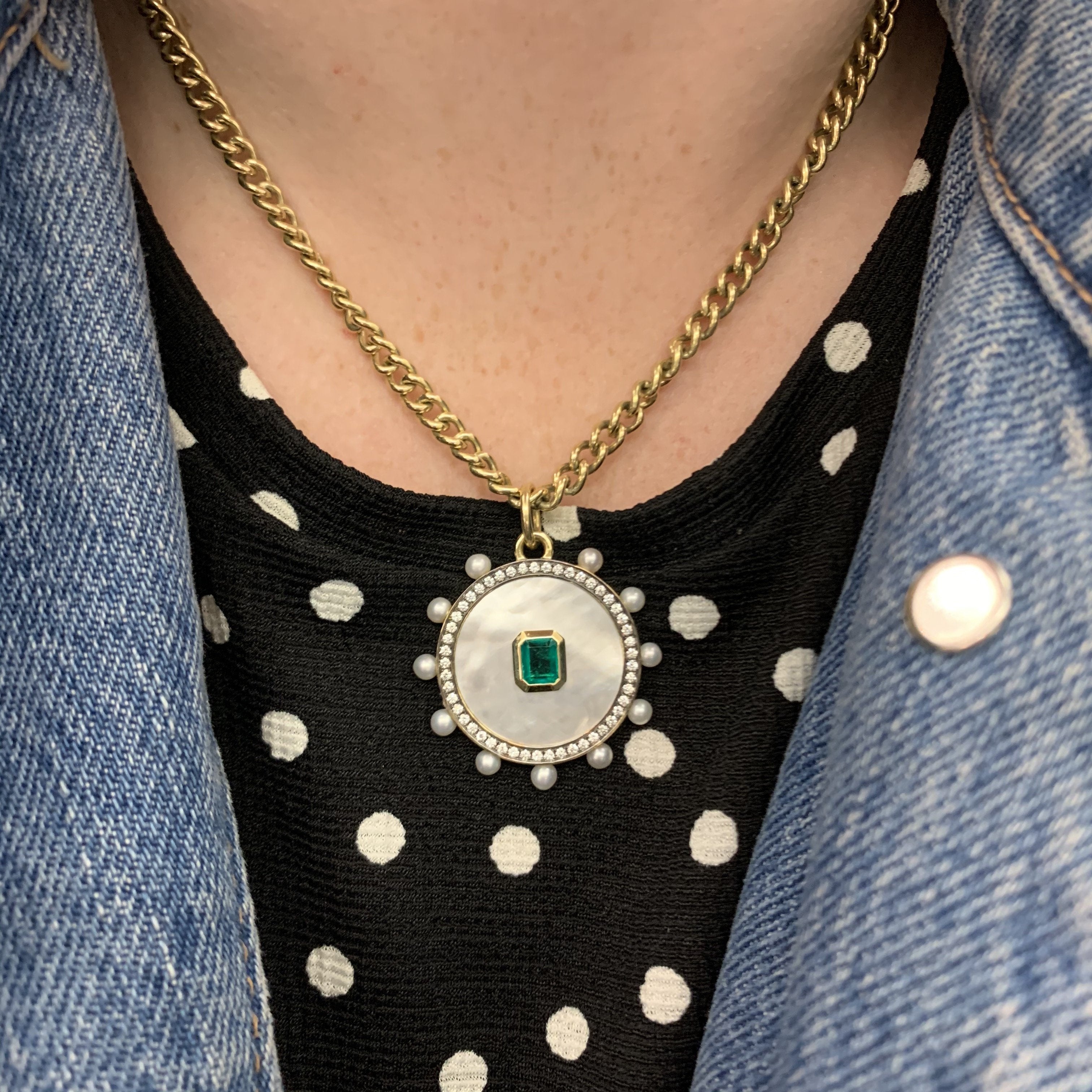 Prive Mother of Pearl and Emerald Pendant