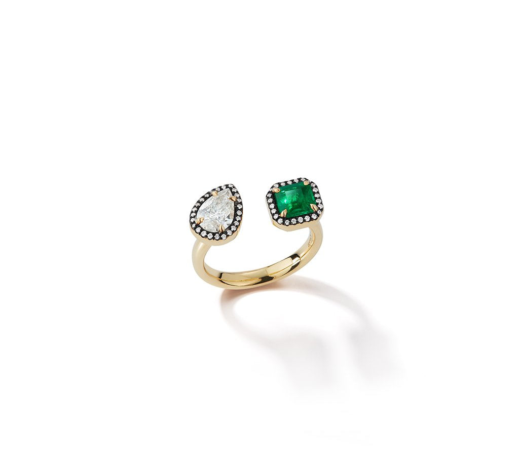 Bespoke Diamond Pear and Emerald Ring