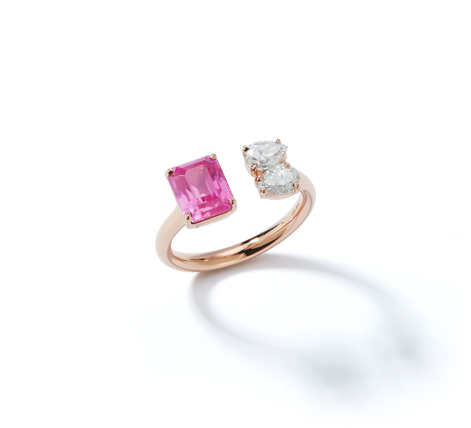Prive Luxe Pink Sapphire and Double Diamond Pear Ring