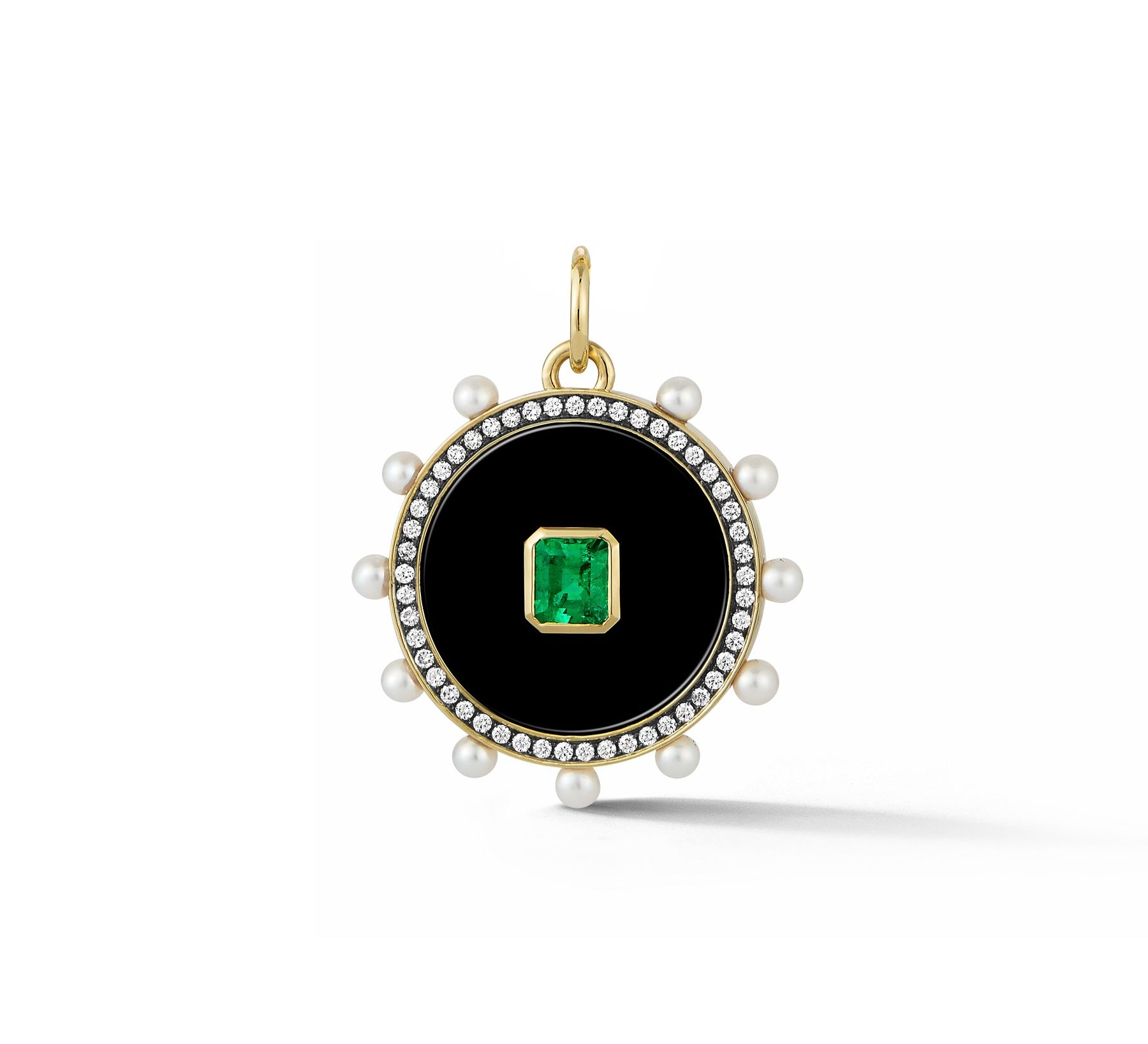 Prive Black Jade and Emerald Pendant