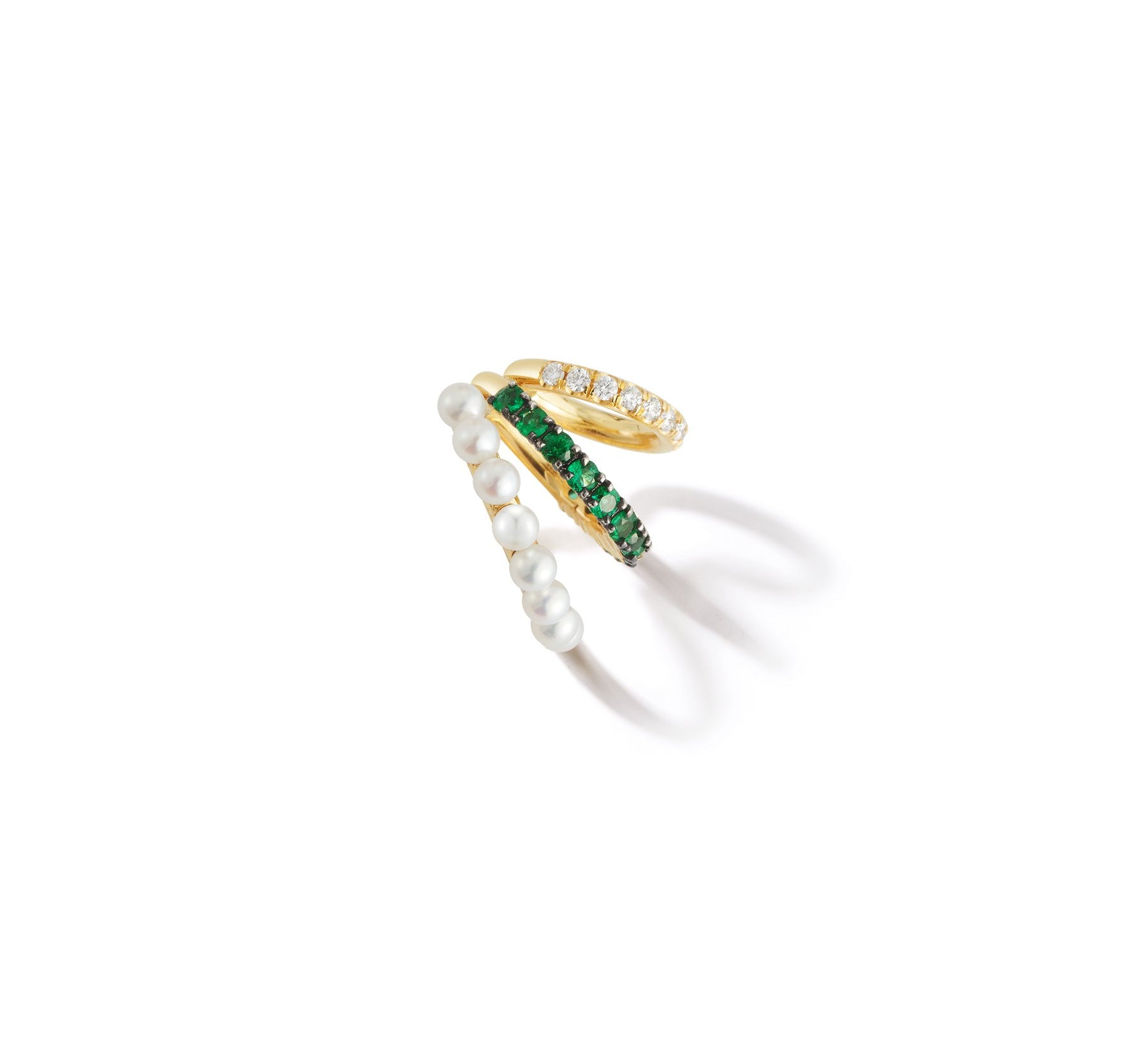 Prive Pearl Emerald and Diamond Triple Ear Cuff